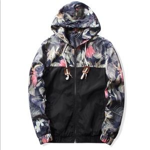 Floral windbreaker with drawstrings